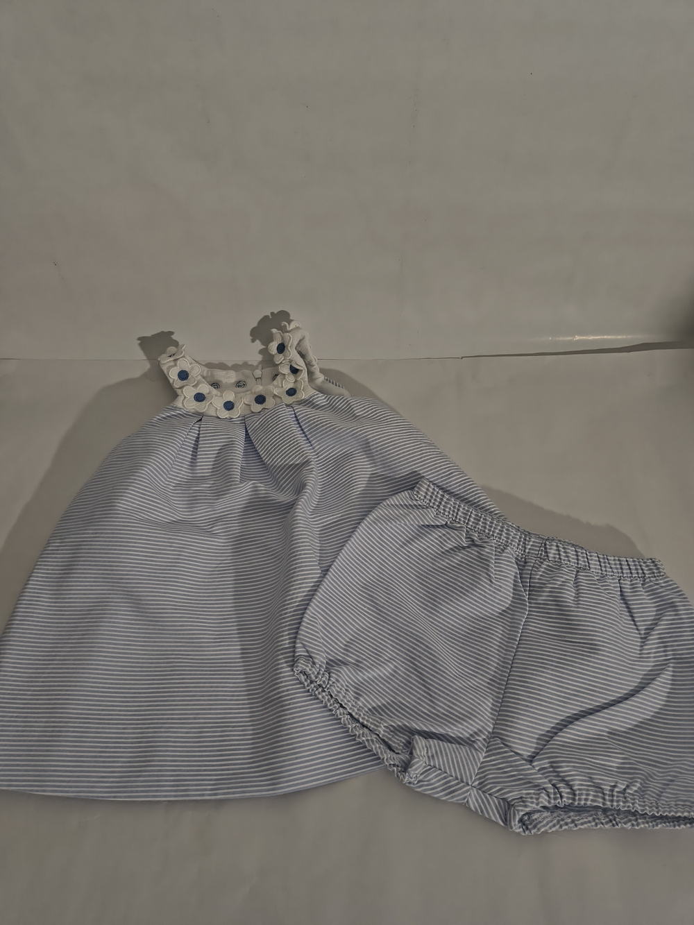 Florence Eiseman Blue and White Striped Dress with Matching Bloomers